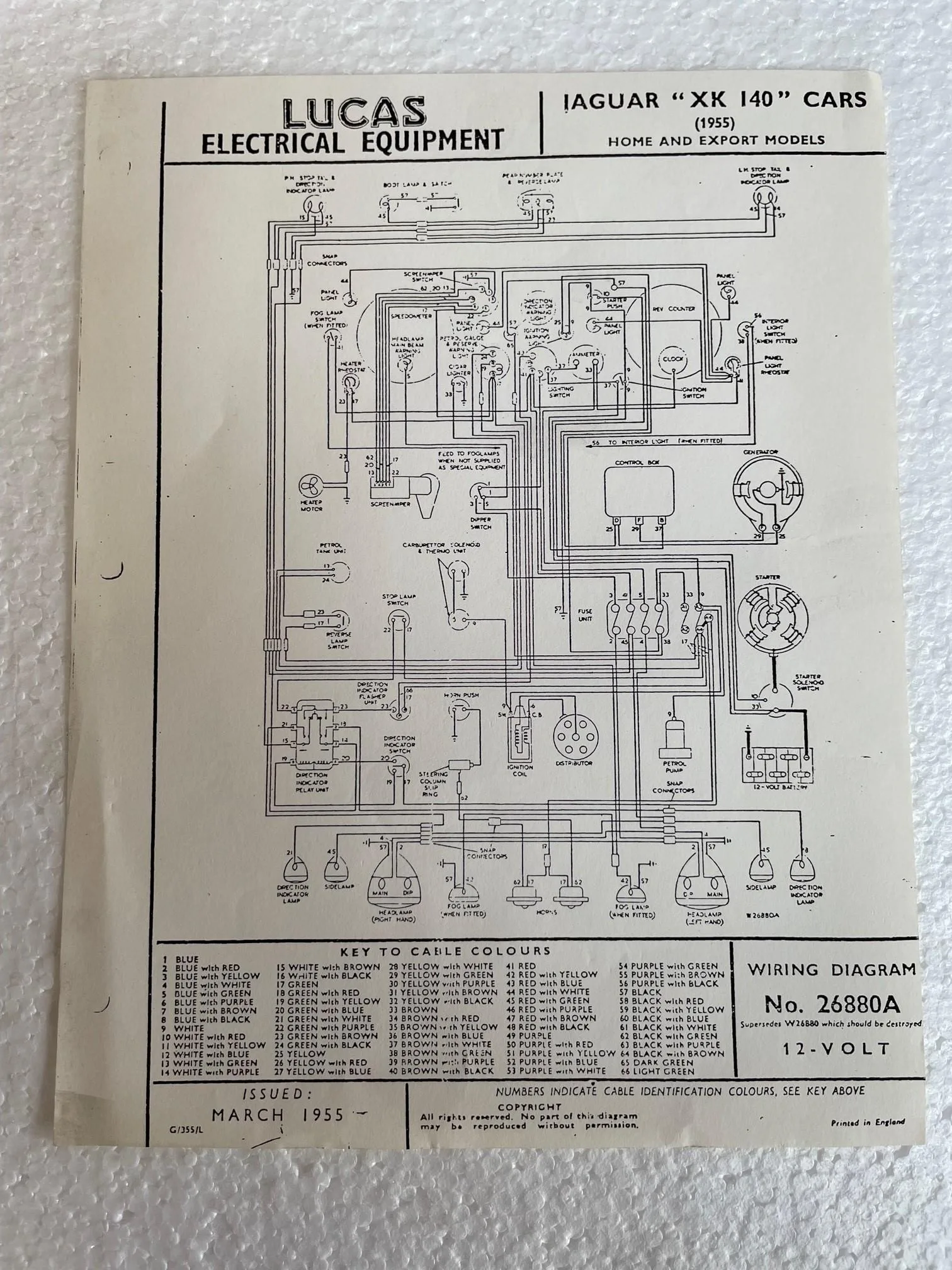 Lucas Wiring Diagram 26880A 1955 Jaguar Xk140