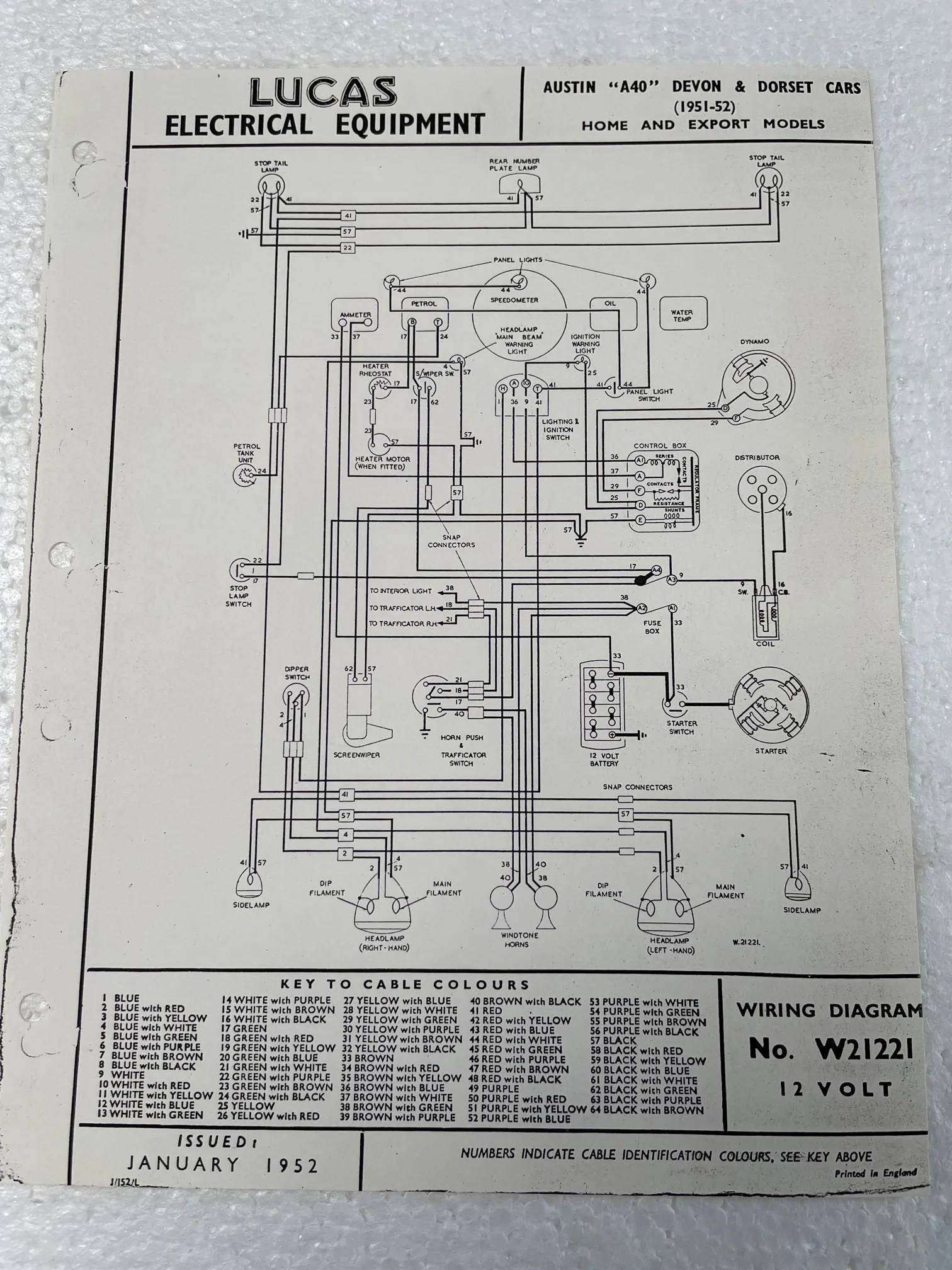 Lucas Wiring Diagram W21221 1951 1952 Austin A40 Devon Dorset Cars