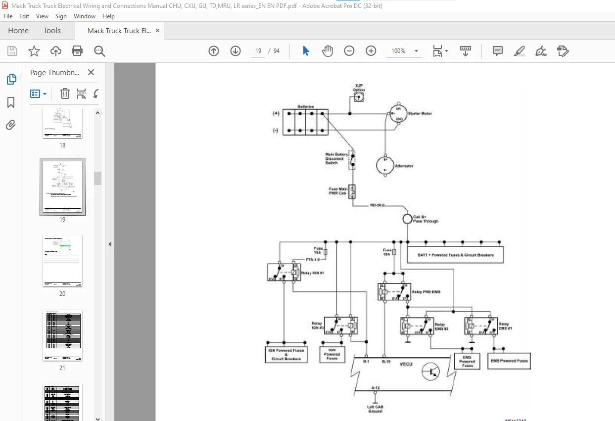 Mack Truck Electrical Wiring Connections Chu Cxu Gu Td Mru Lr Body Builder Instruction Manual