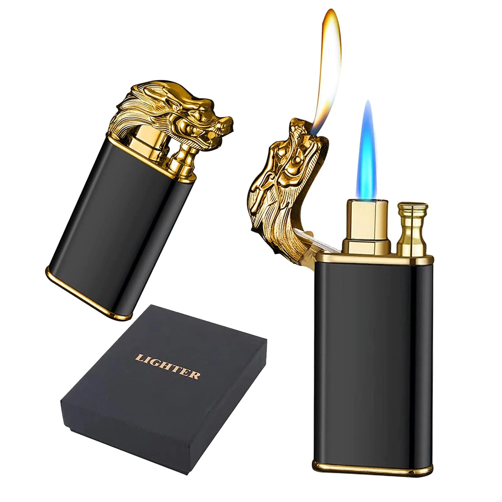 Magic Dual Flame Dragon Lighter Dragon Dual Fire Lighter Creative Windproof Dragon Torch