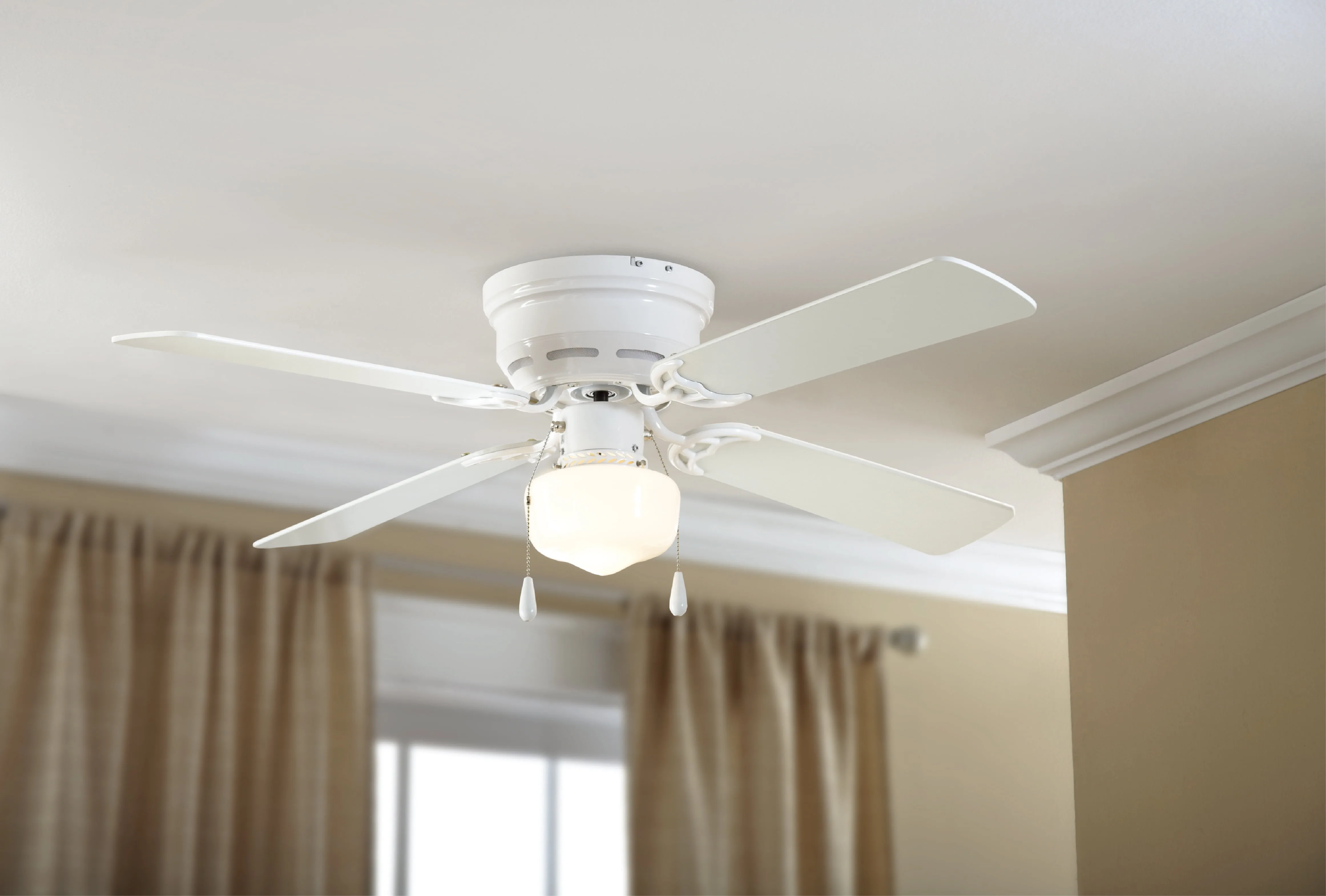Mainstays 42 Hugger Metal Indoor Ceiling Fan With Single Light White 4 Blades Led Bulb