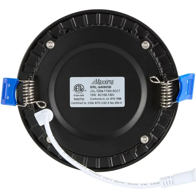 Maxxima Black 4 In 700 Lumen Switchable White Round Dimmable Led Canless Damp Rated Recessed