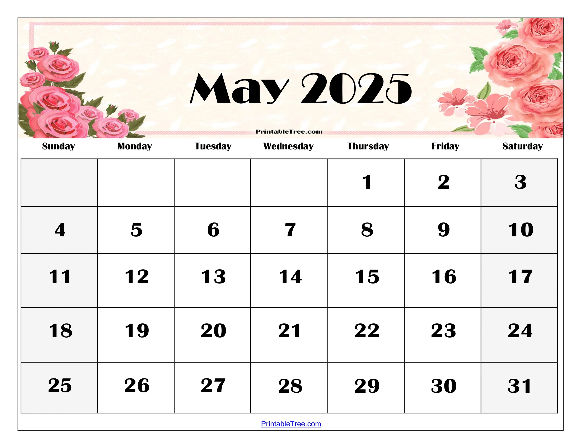 May 2025 Calendar Year 2025 Sarah O Brown