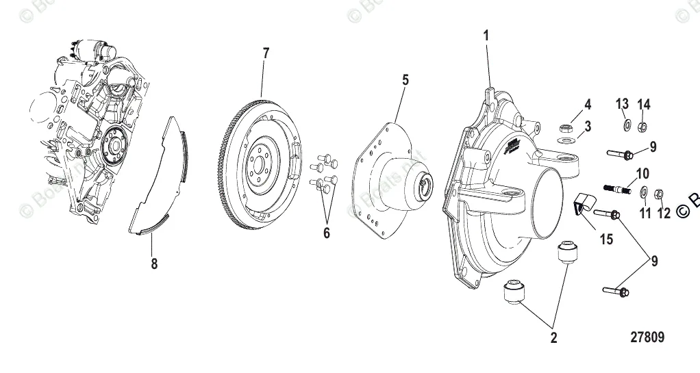 Mercruiser Sterndrive Gas Engines Oem Parts Diagram For Cylinder Block Flywheel Housing And