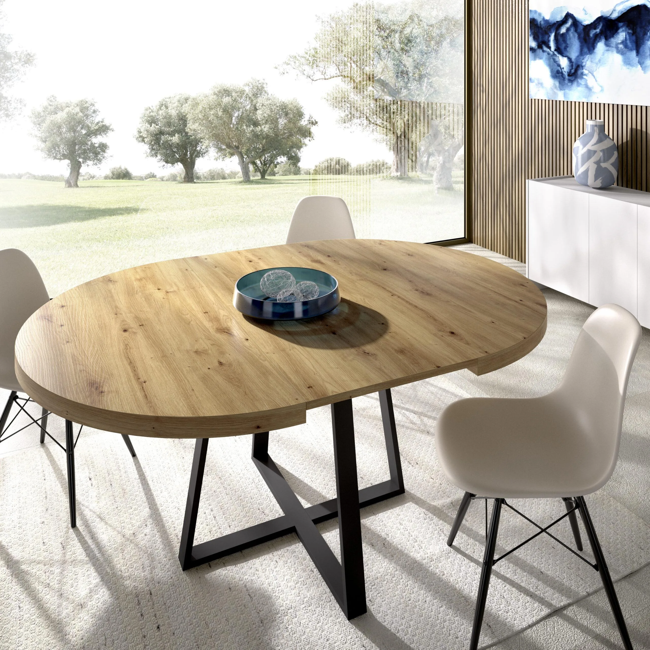 Mesa Comedor Extensible 110 Redonda Patas Métalicas Nordic