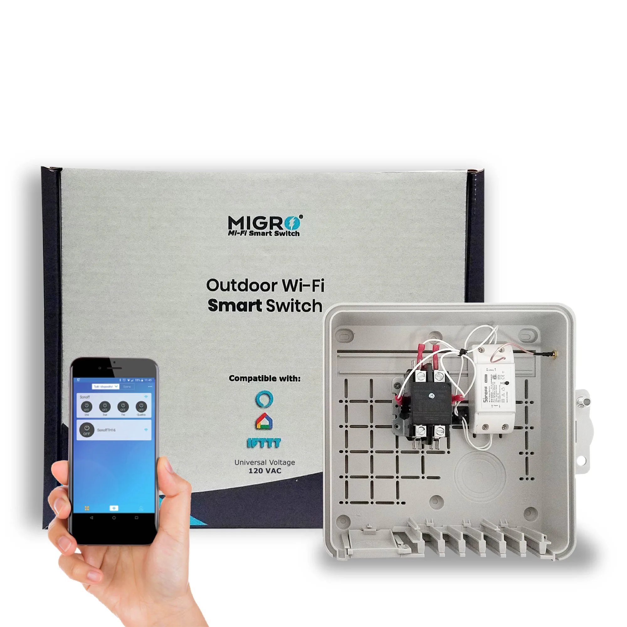 Migro Outdoor Smart Wi Fi Outlet Box Heavy Duty 50A Resistive 120Vac 40A 5Hp Wireless Pump