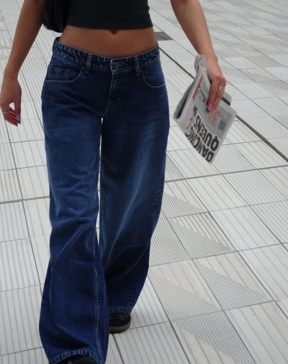 Motel X Jacquie Roomy Extra Wide Low Rise Jeans In Mid Blue Used Low Rise Jeans Outfit Low