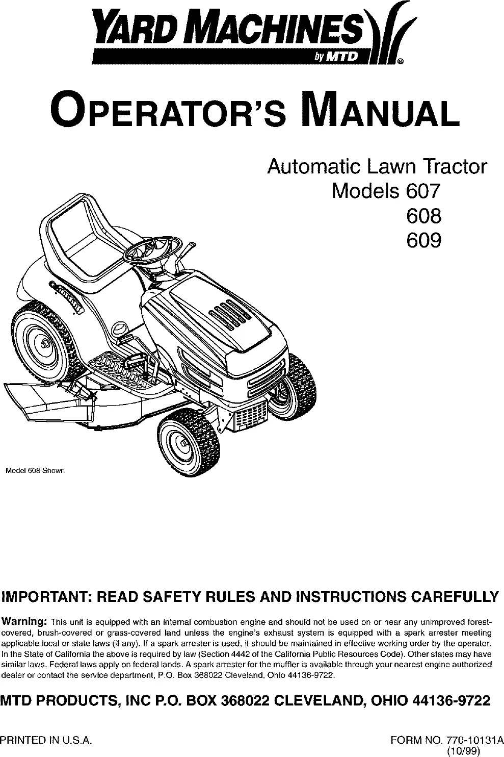 Mtd Lawn Mower Parts Manual
