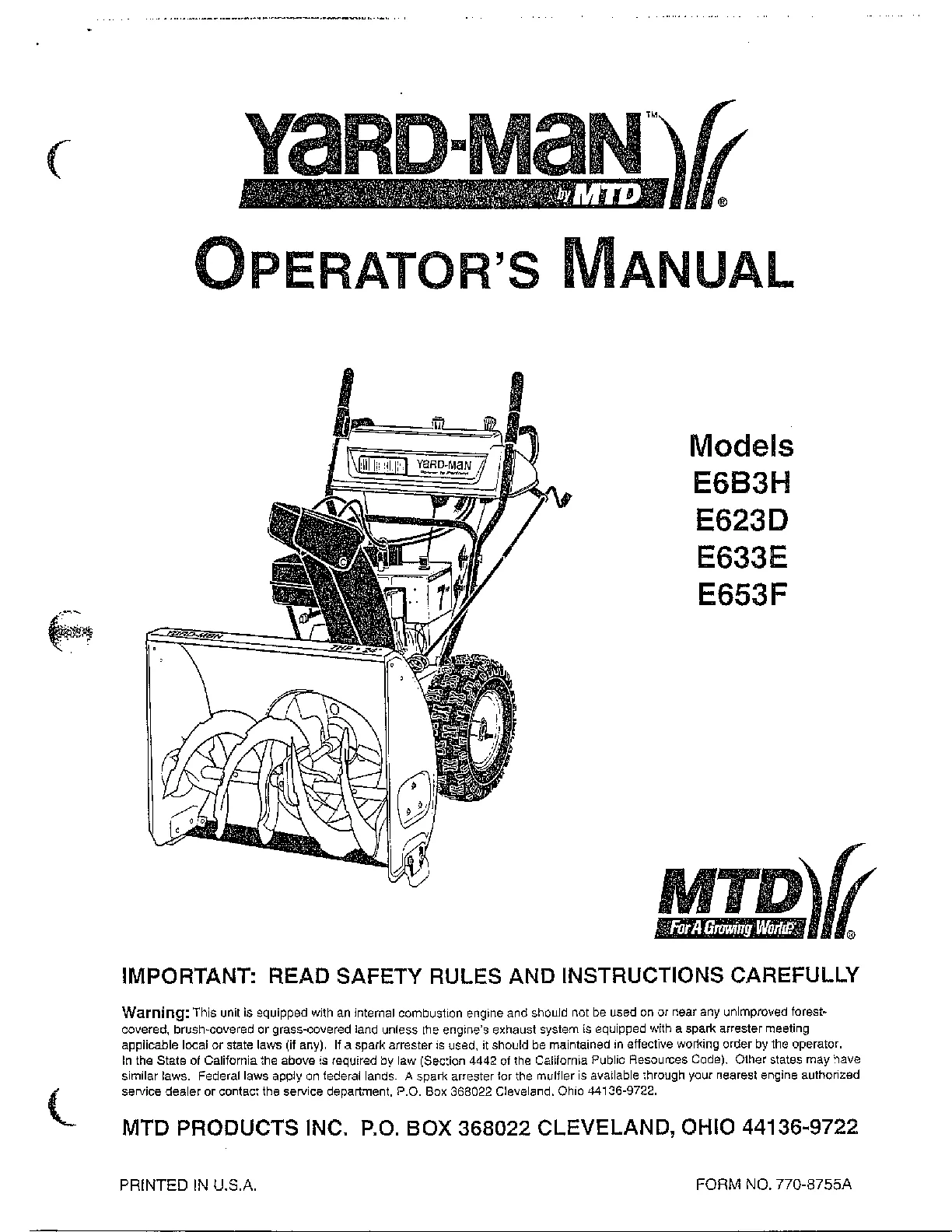 Mtd Snowblower Parts Diagram Exploded View