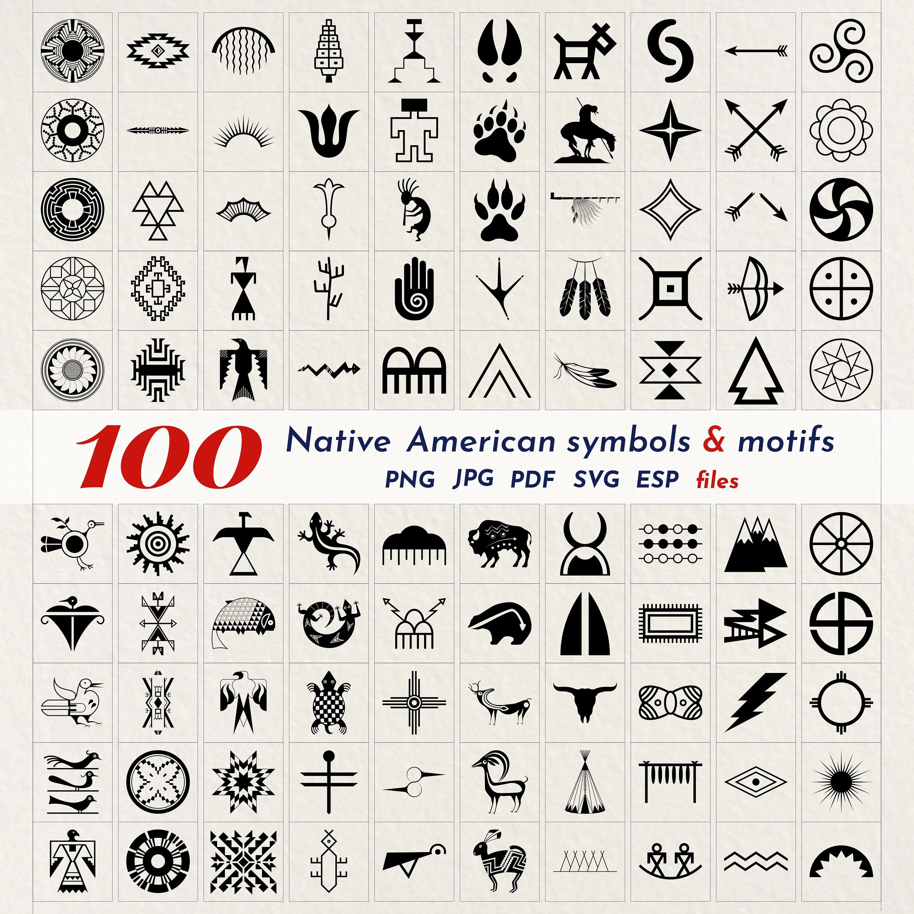 Native American 100 Symbols Bundle Png Jpg Pdf Svg Eps Files Taken From Pottery Textile