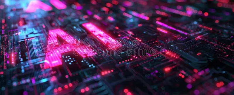 Neon Pink And Blue Circuit Board With Glowing Ai Artificial Intelligence Technology Wide Banner