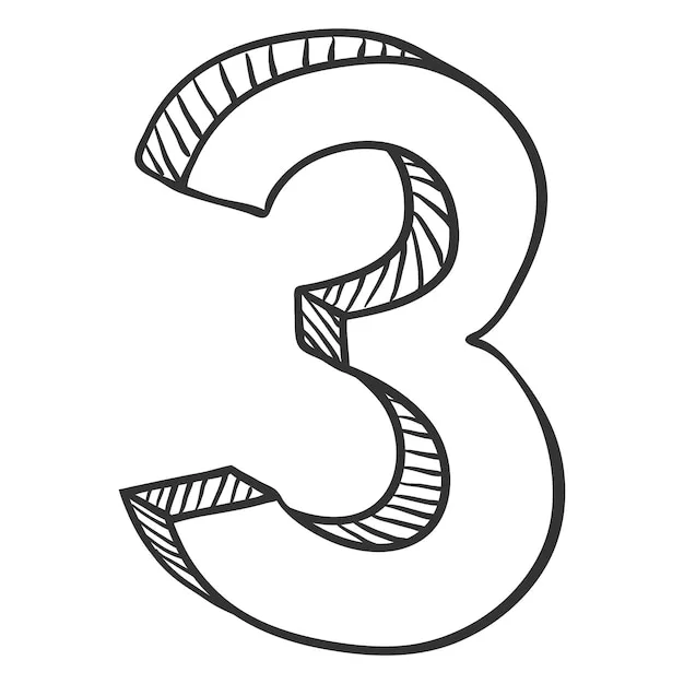 Number 3 With Black Outline