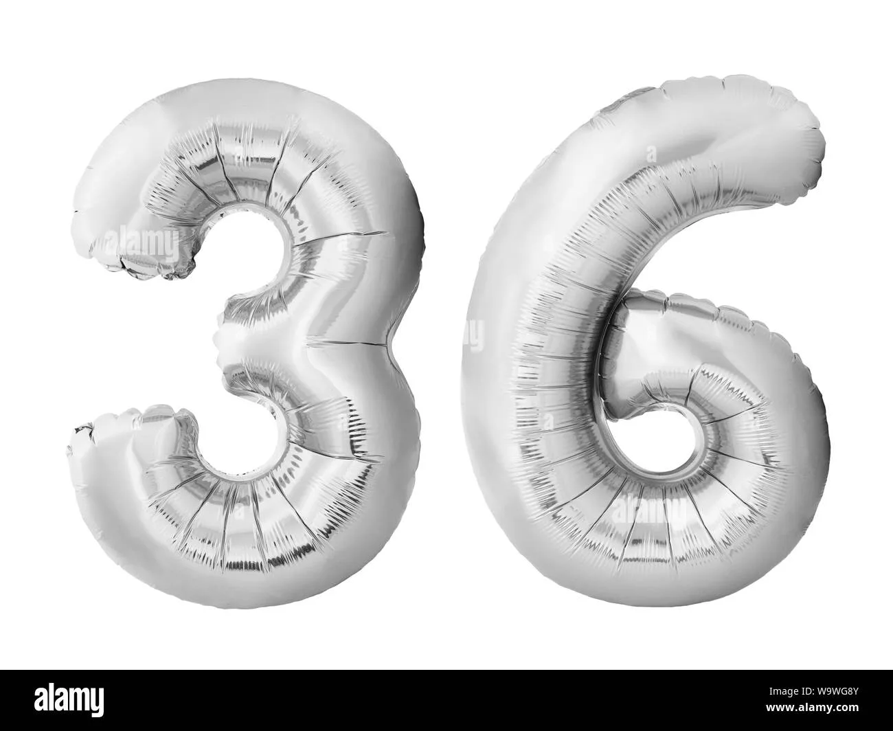 Number 36 Thirty Six Made Of Silver Inflatable Balloons Isolated On White Background Pink