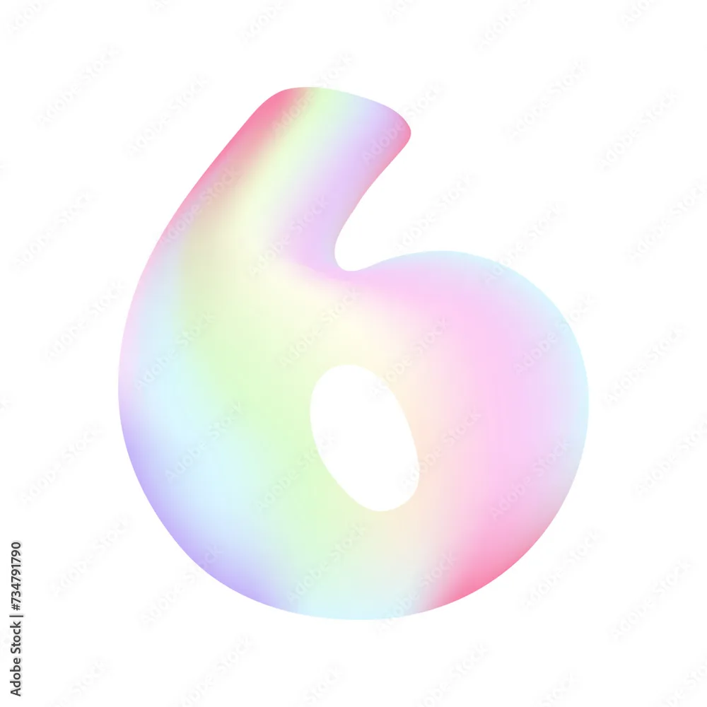 Number 6 Icon Inflated Number Six In Holographic Style Number For Birthday Anniversary