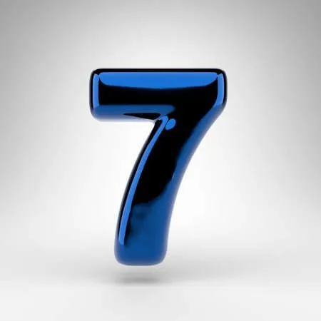 Number 7 On White Background Blue Chrome 3D Rendered Number White Background Textured