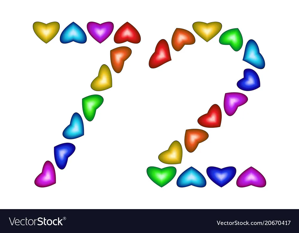 Number 72 Seventy Two Of Colorful Hearts On White Vector Image