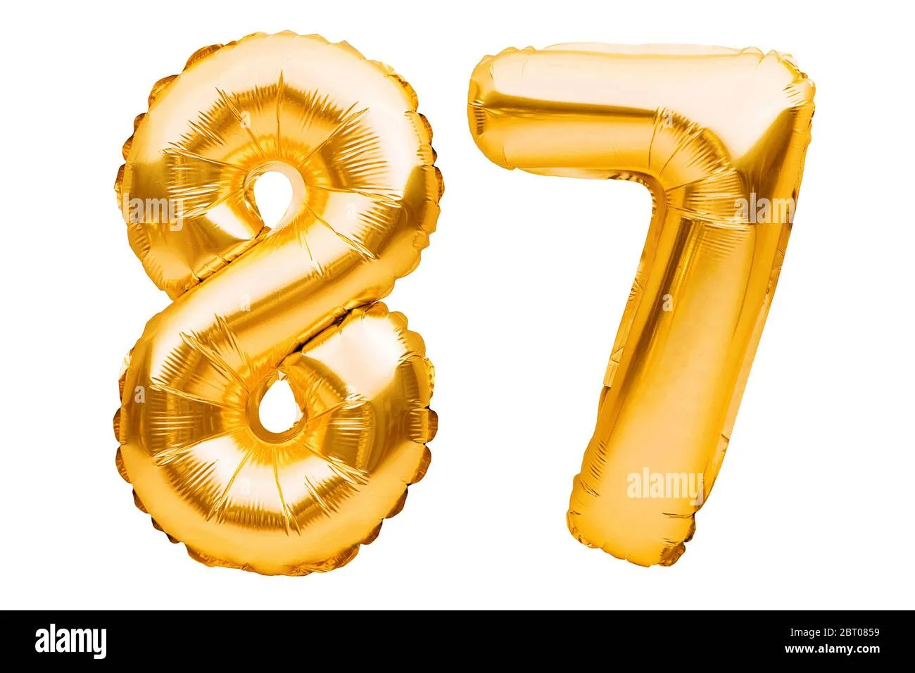 Number 87 Eighty Seven Made Of Golden Inflatable Balloons Isolated On White Helium Balloons