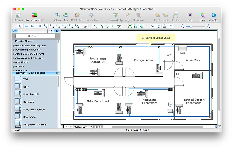 Office Floor Plan Layout And Network Cabling Network Diagram Software For Electric Network
