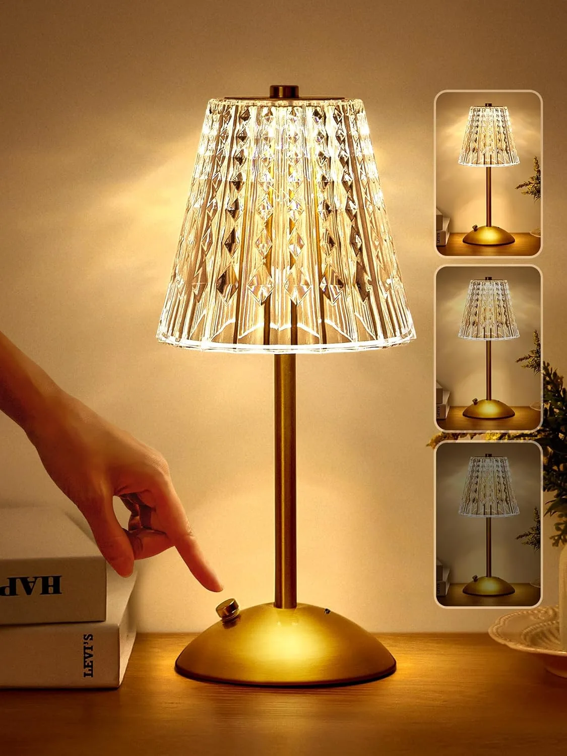 One Fire Table Lamps Dimmable Crystal Table Lamp 3 Colors Led Gold Lamp Touch Lamp Diamond