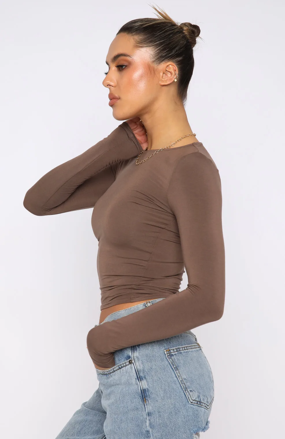 Only For Tonight Long Sleeve Top Mocha White Fox Boutique Uk