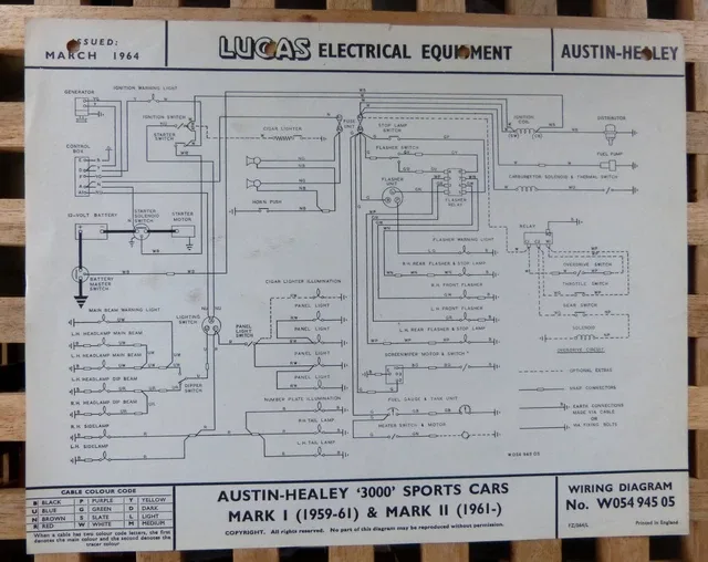 Original Lucas Austin Healey 3000 Mk1 Mk11 Wiring Diagram 1959 W05494505 6 59 Picclick Uk