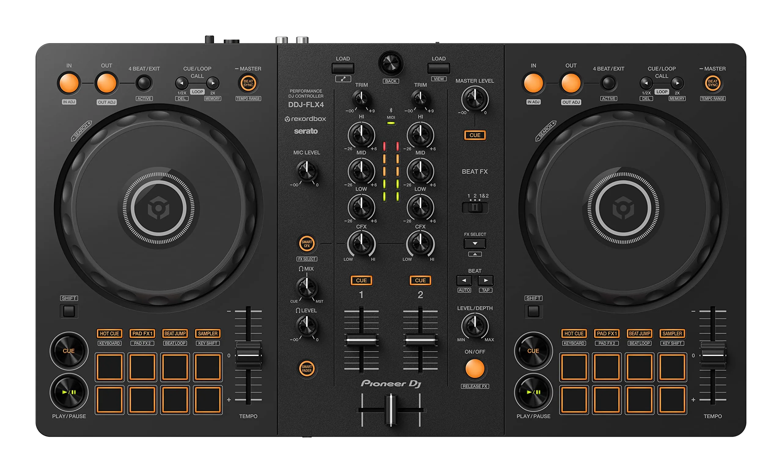 Pioneer Dj Ddj Flx4 2 Deck Rekordbox And Serato Dj Controller Graphite Musical