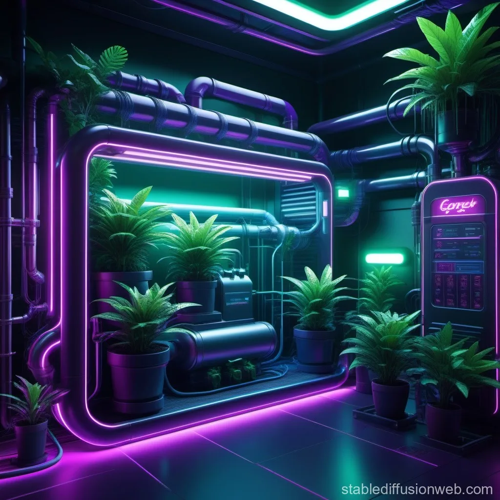 Plant Tech Combining Green Plumbing Wiring And 3D I T In Blue Stable Diffusion Online