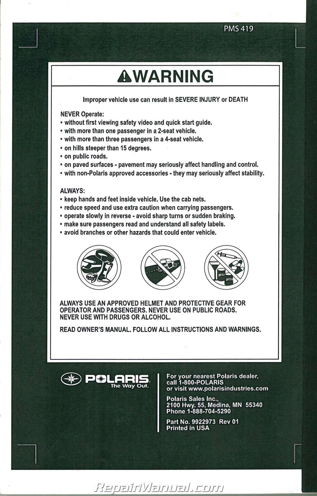 Polaris Rzr 170 Owners Manual