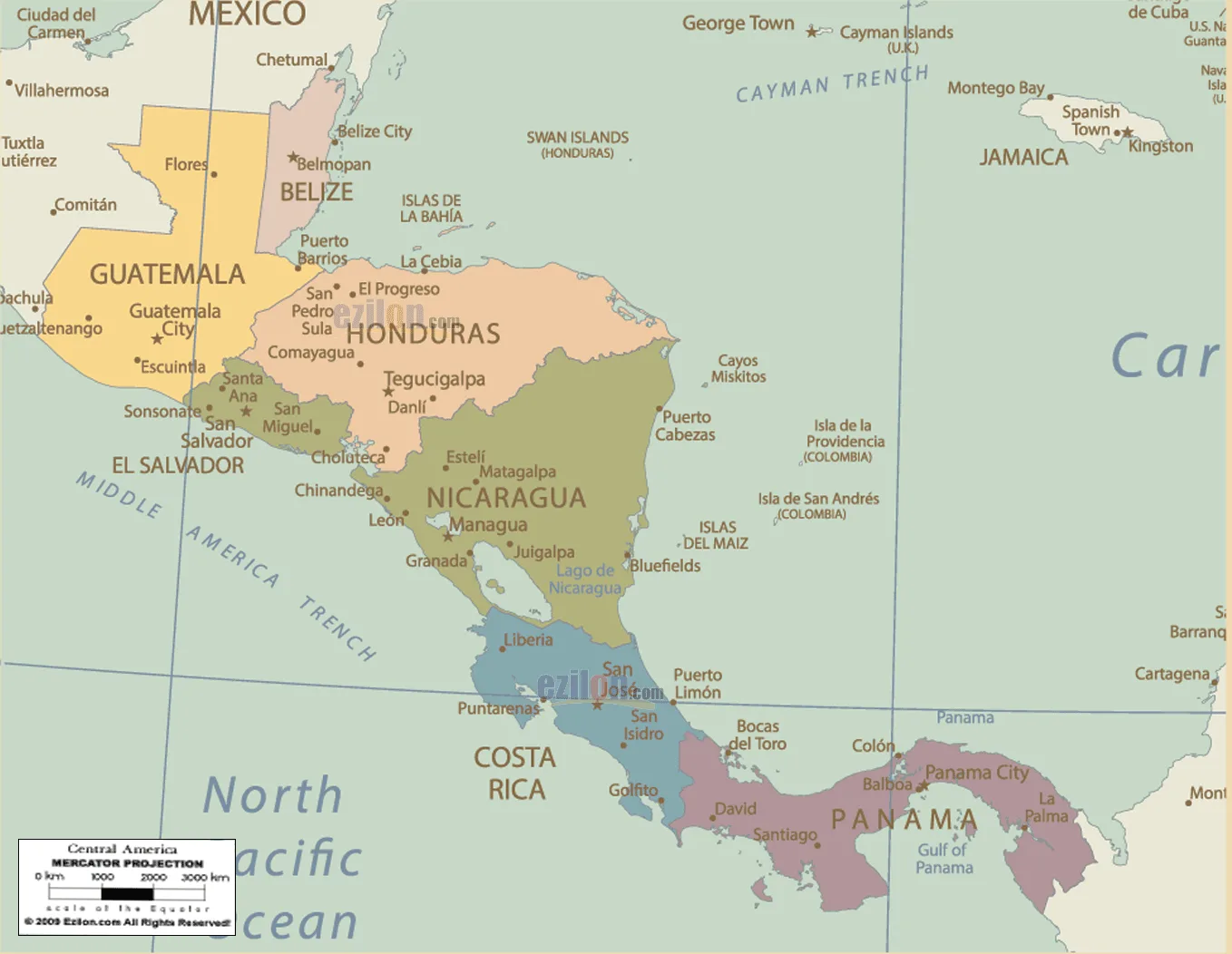 Political Map Of Central America Ezilon Maps