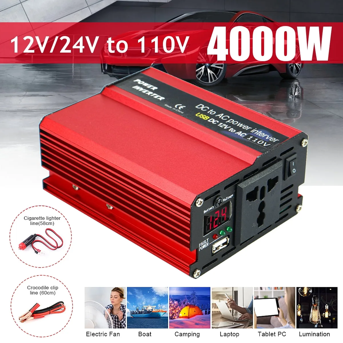 Power Inverter 4000W Dc 12V 24V 110V Power Inverter Converter For Home Car Outdoor Use Walmart