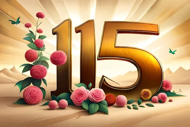 Premium Ai Image Big Number 115 With Golden Background And With Flowers Around