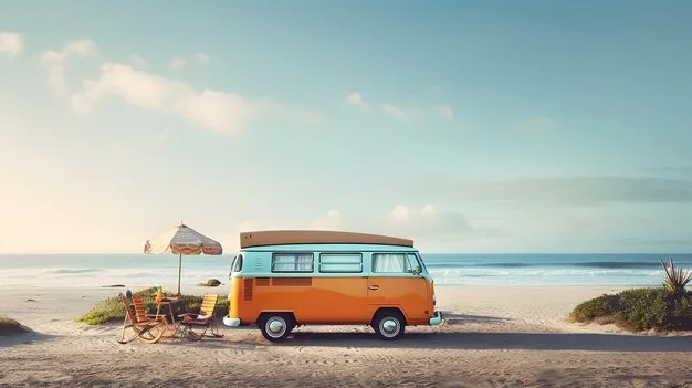 Premium Ai Image Vintage Camper Van On The Beach 3D Rendering