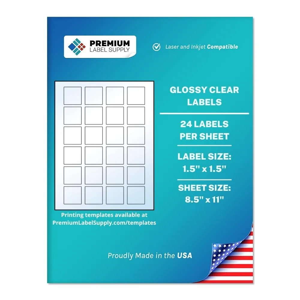 Premium Label Supply Glossy Clear Sticker Square Labels 1 5 X 1 5 Laser Inkjet Compatible