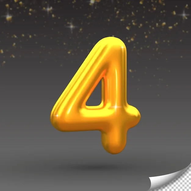 Premium Psd 3D Realistic Golden Balloon Number 4