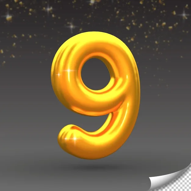 Premium Psd 3D Realistic Golden Balloon Number 9