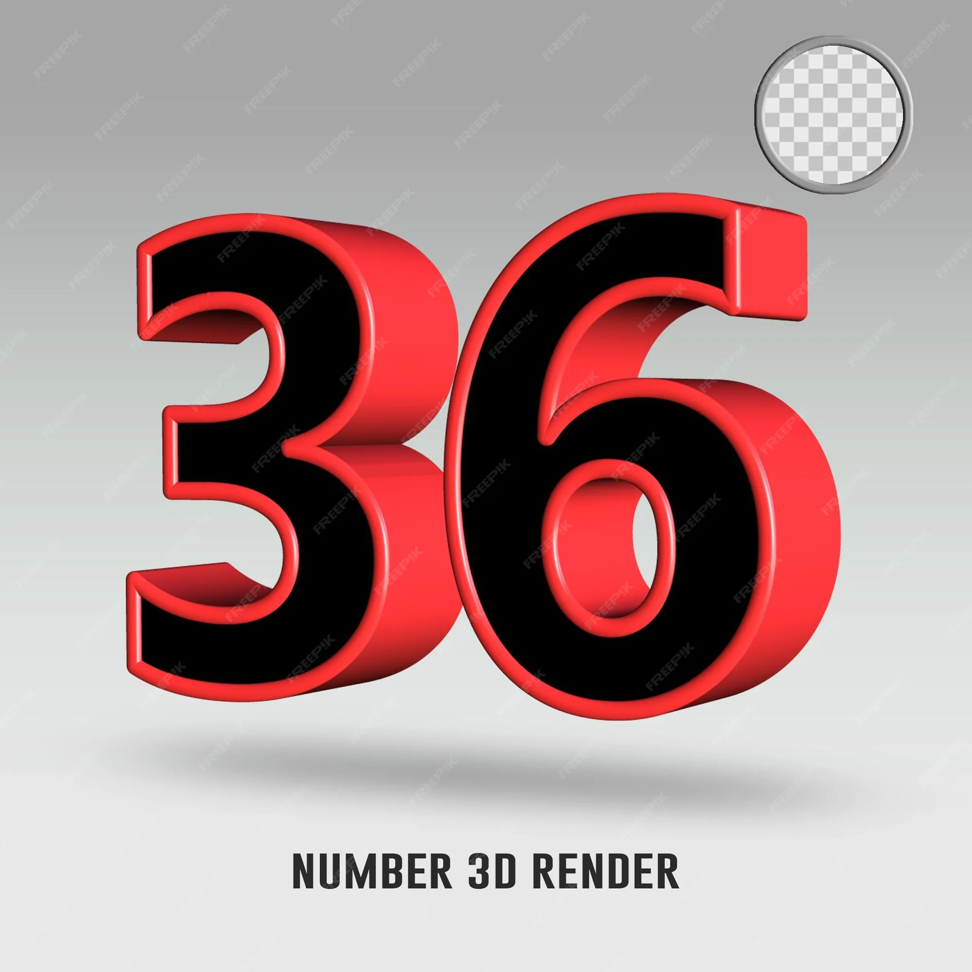 Premium Psd 3D Render Number 36 Black Red Color