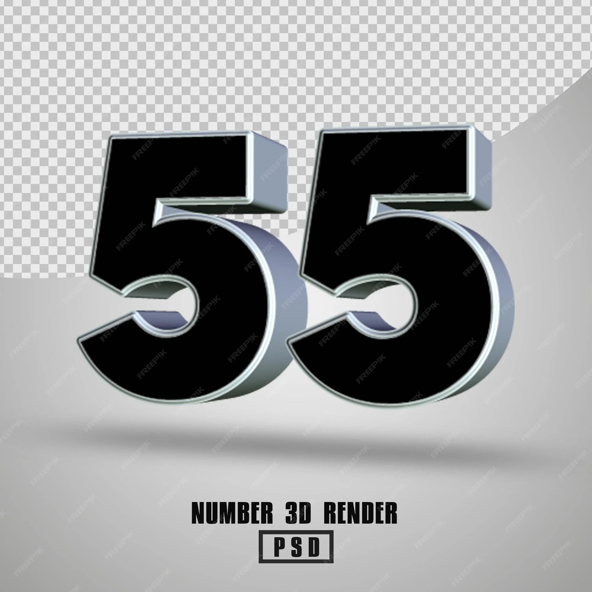 Premium Psd 3D Render Number 55 Black Silver Color