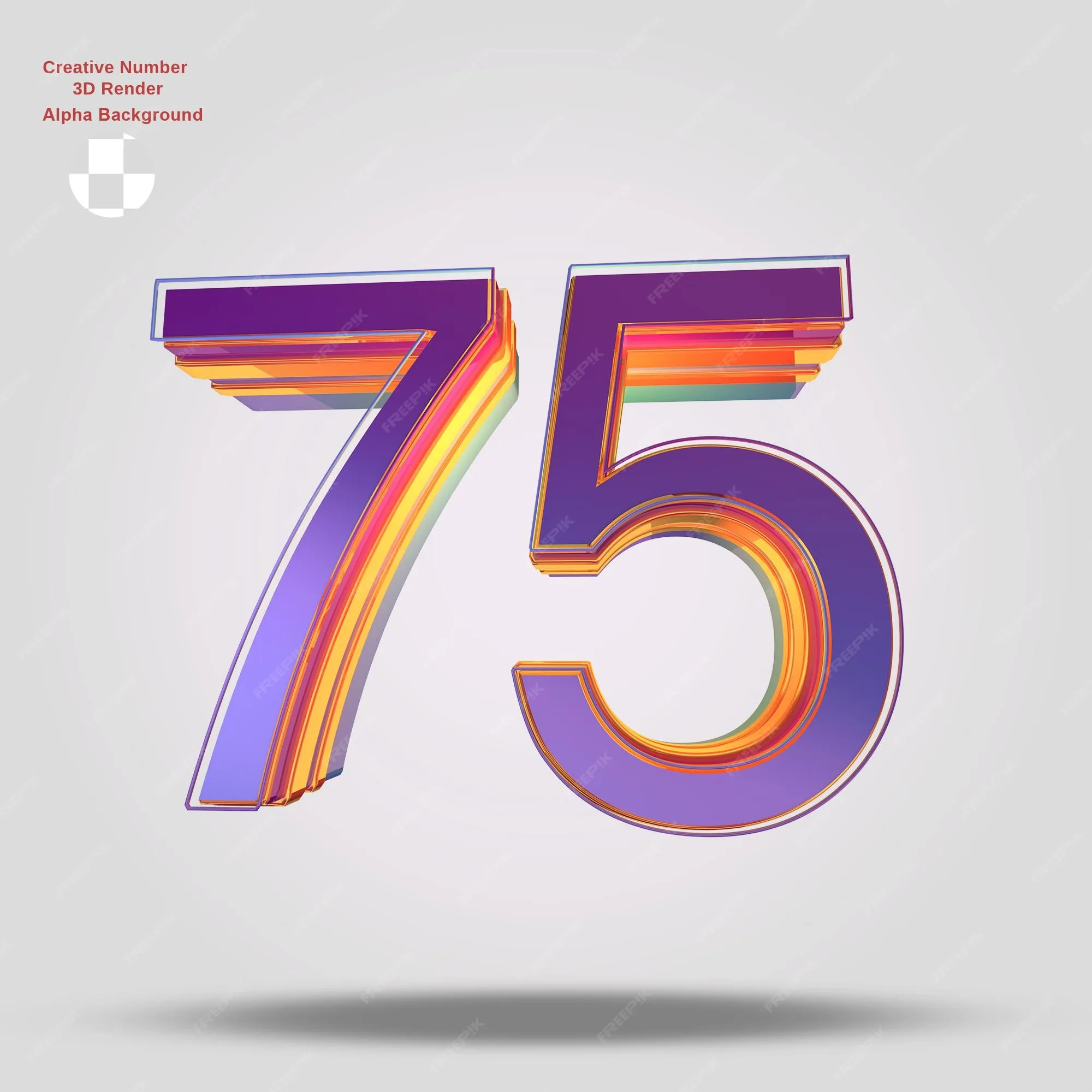 Premium Psd 3D Rendering Purple Number 75 For Design