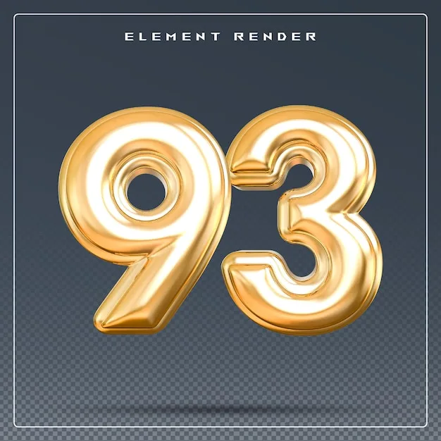 Premium Psd 93 Number Gold 3D Render