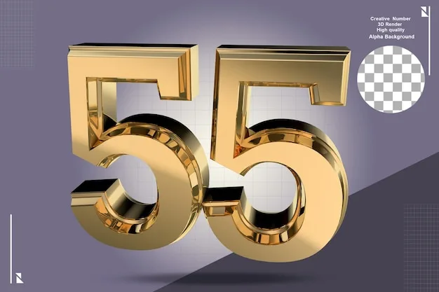 Premium Psd Clean Gold 3D Number 55
