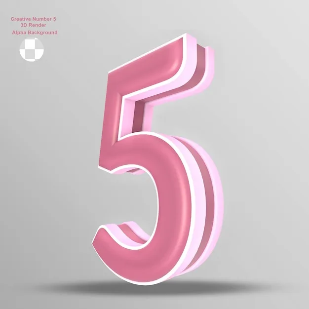 Premium Psd Glossy Pink 3D Number 5