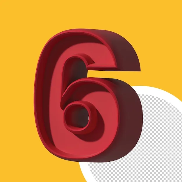 Premium Psd Number 6 3D Plastic Render