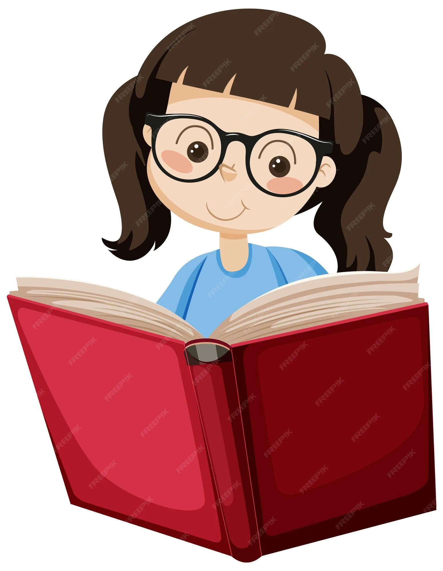 Premium Vector A Girl Reading Book In Cartoon Style