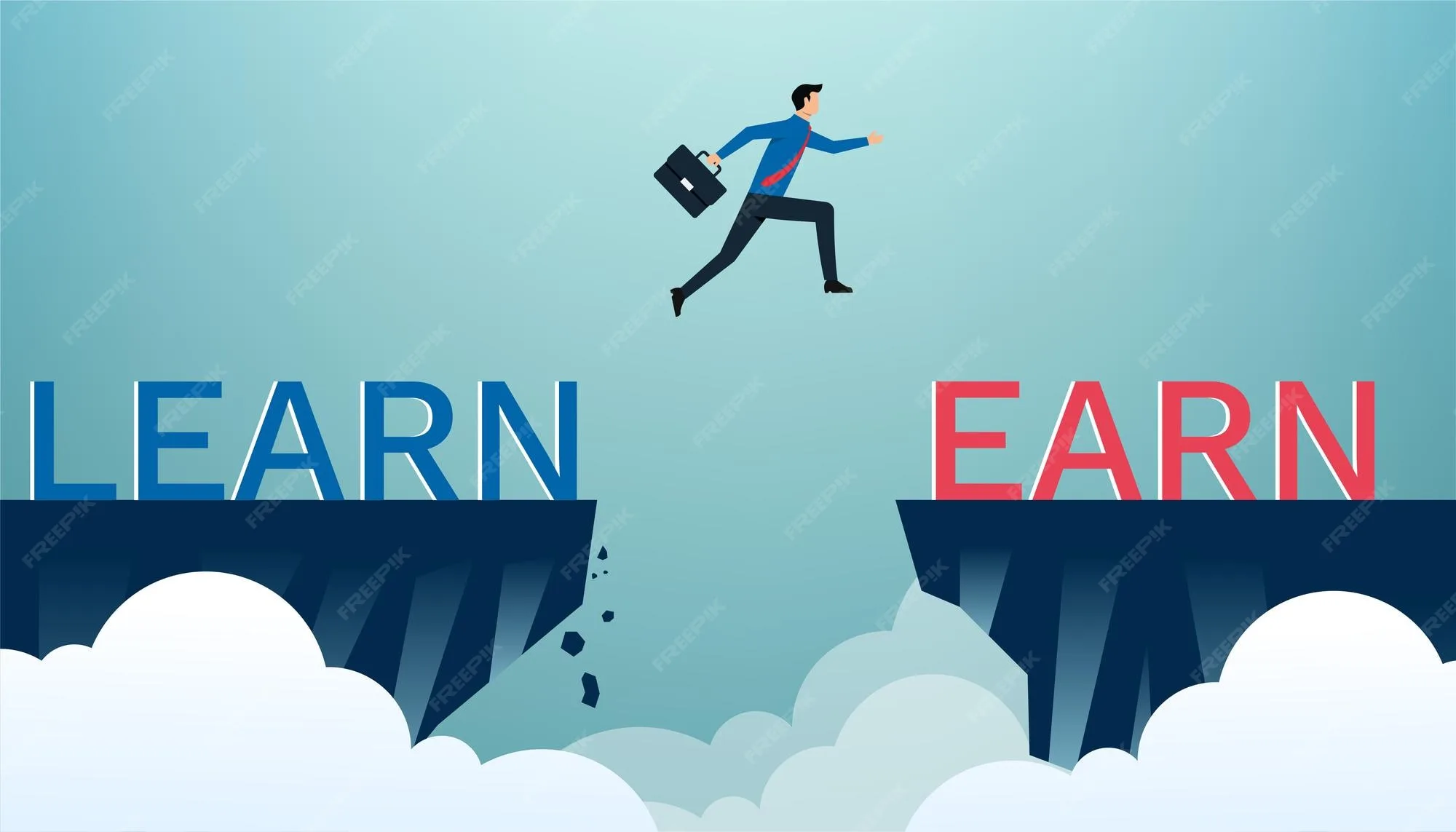 Premium Vector Learn And Earn Concept Design Businessman With Word Learn And Earn The More