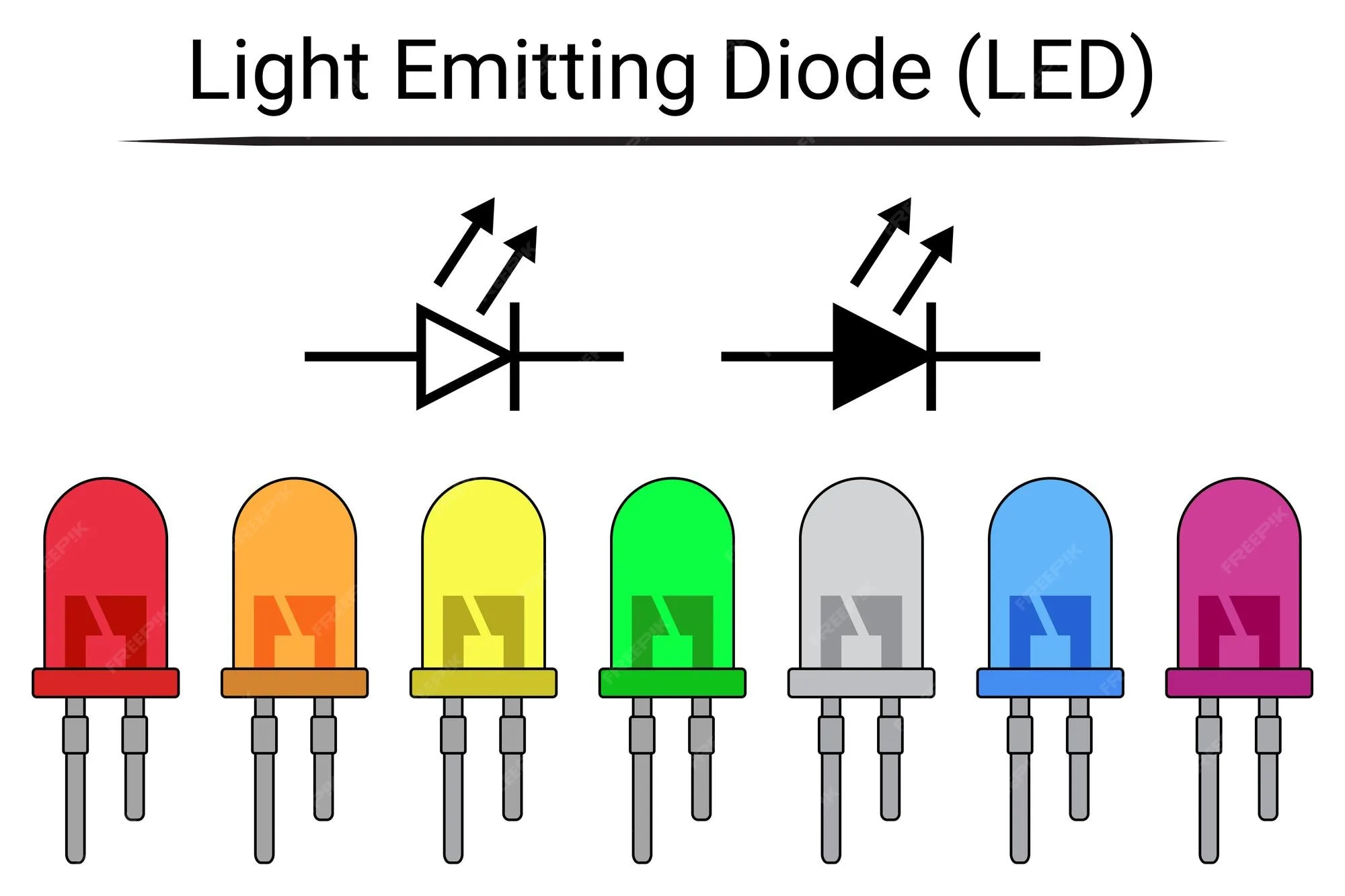 Premium Vector Light Emitting Diodes Led Vector Set With Symbol Electronic Component