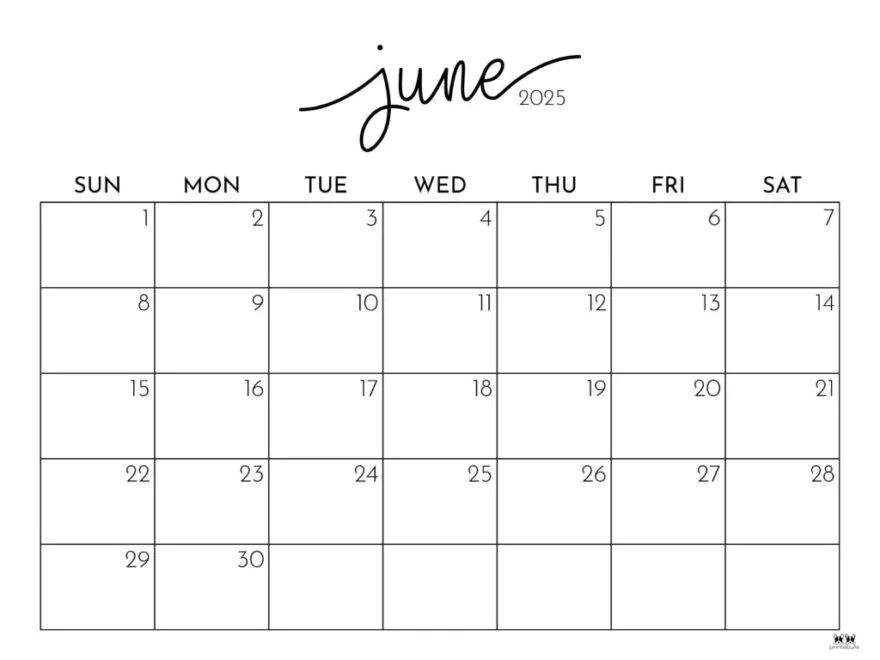 Printable Calendar 2025 June Calendar 2025 Printables