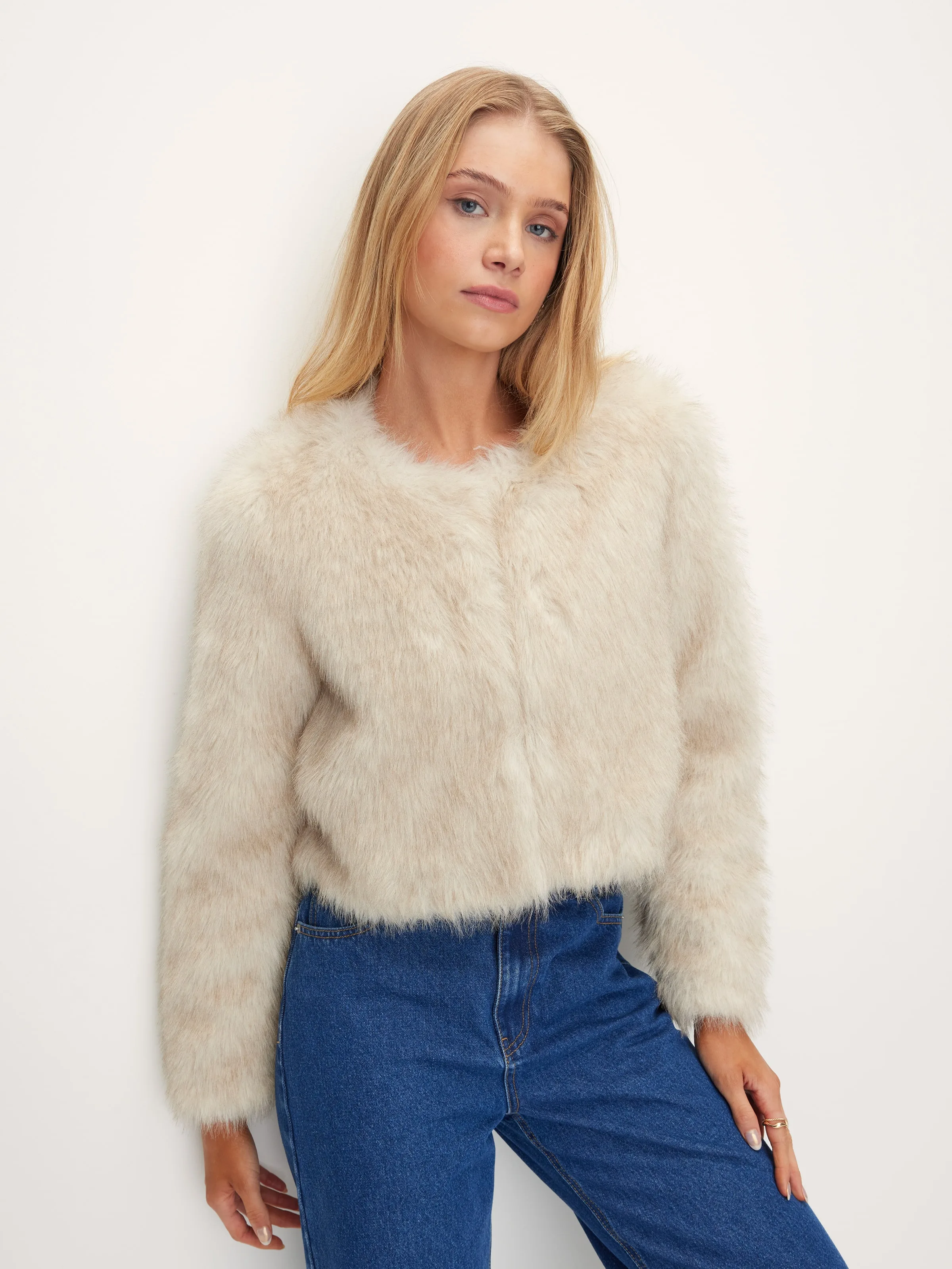Ramona Crew Faux Fur Jacket Natural Dotti Online