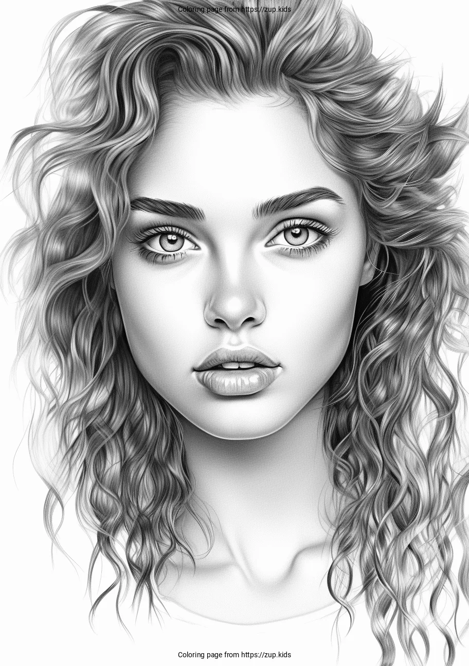 Realistic Face Of A Girl Coloring Page From