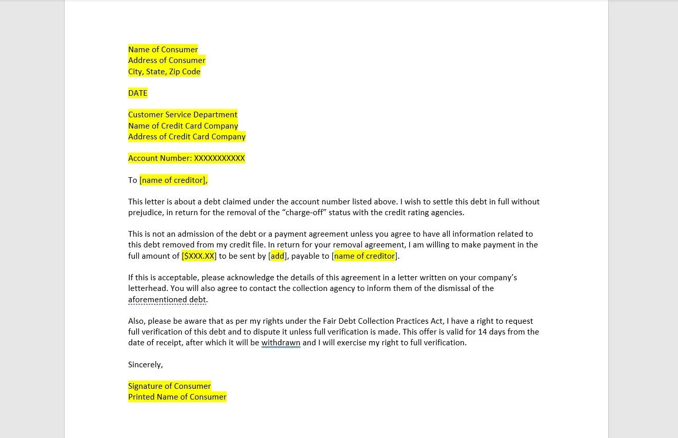Remove Charge Off Letter Template Charge Off Letter Charge Off Template Word Template Simple