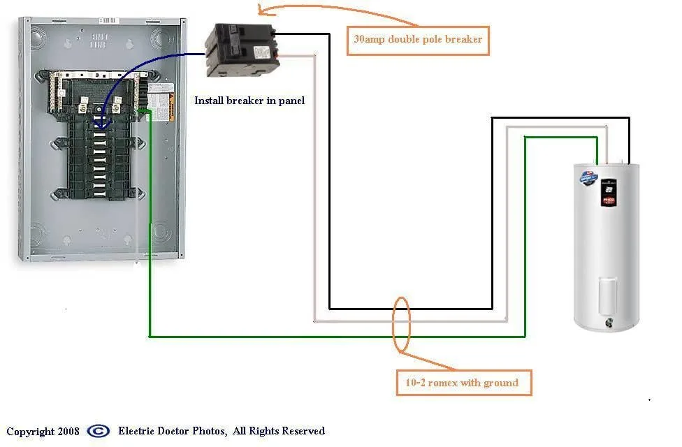 Residential 240V Water Heater Wiring Diagram